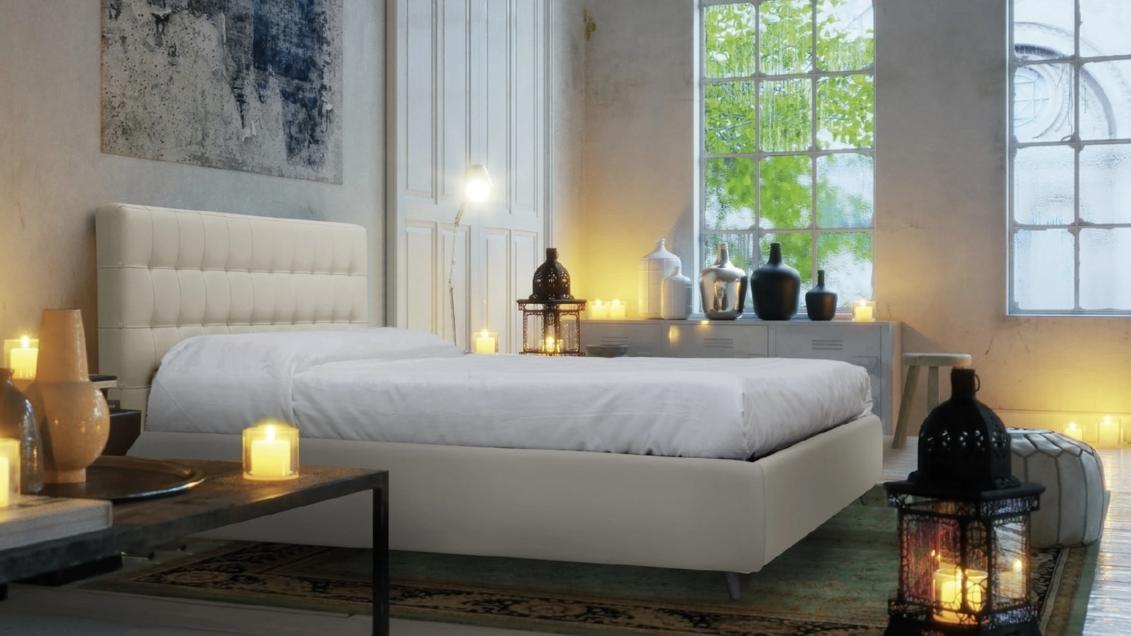 Letto in ecopelle con testiera trapuntata Pietrasanta di Florentiabed