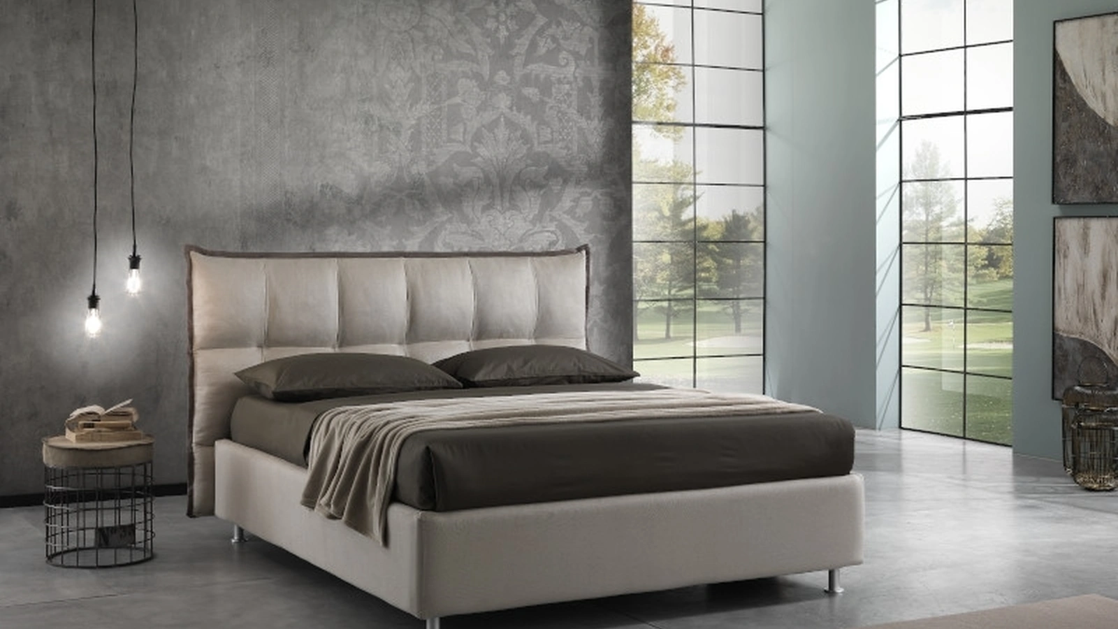 Letto con contenitore in velluto e testiera impunturata Clarice di Hoppla