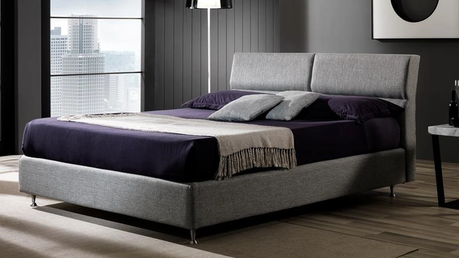 Letto in tessuto con testiera e contenitore Madame di Hoppla