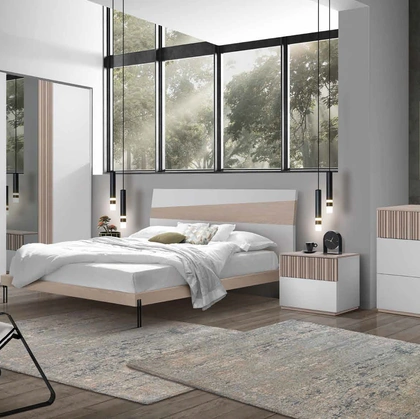 Letto con testiera Icon 2|4 IC202 in legno con inserti in frassino di Imba Srl