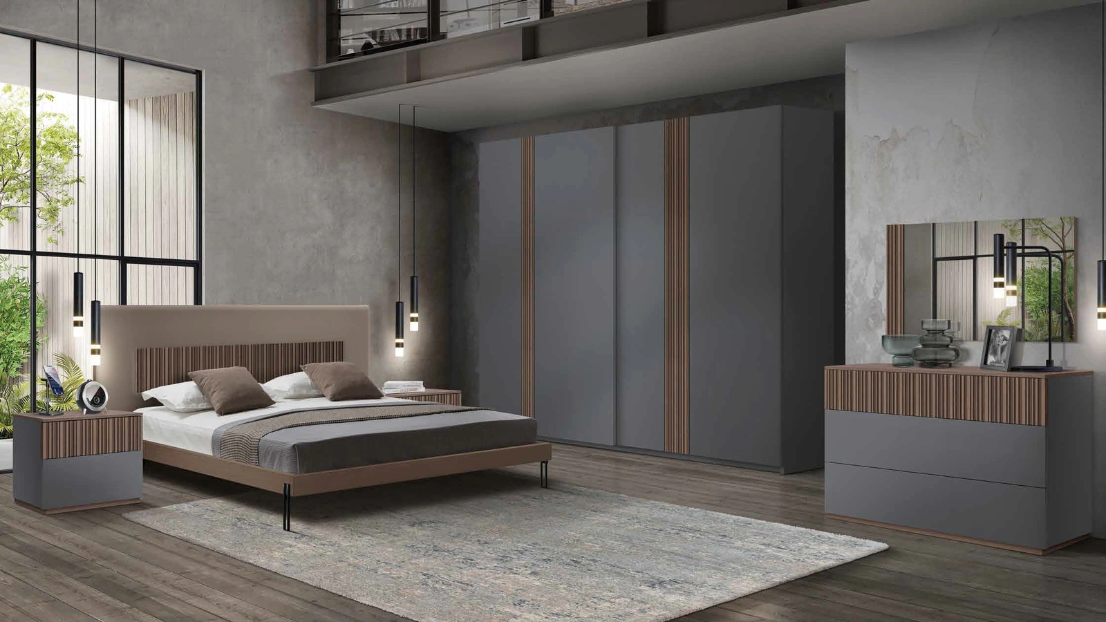 Letto Icon 2|4 IC203 con testiera in ecopelle con inserto in frassino di Imba Srl