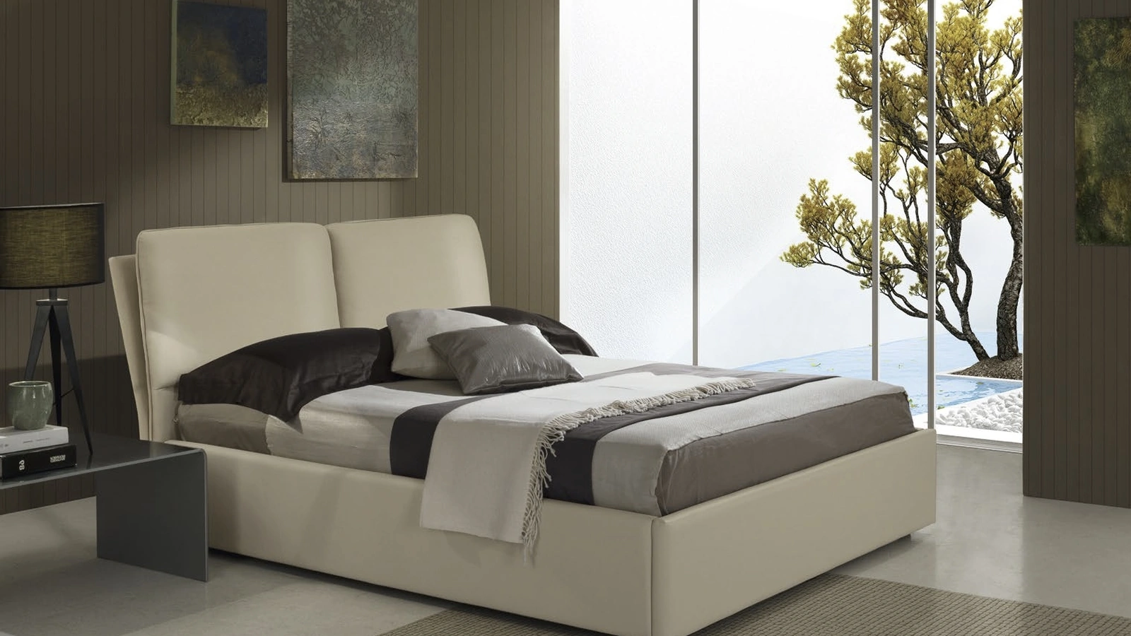 Letto in ecopelle con testiera e contenitore Ambassador di Imba Srl