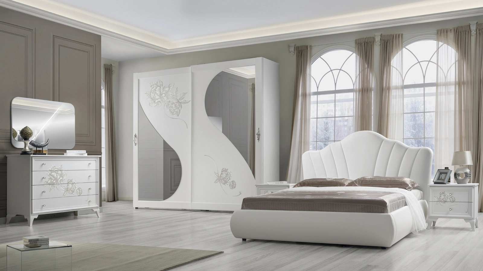 Letto imbottito con testiera sagomata e trapuntata e box contenitore Ellen di Imba Srl