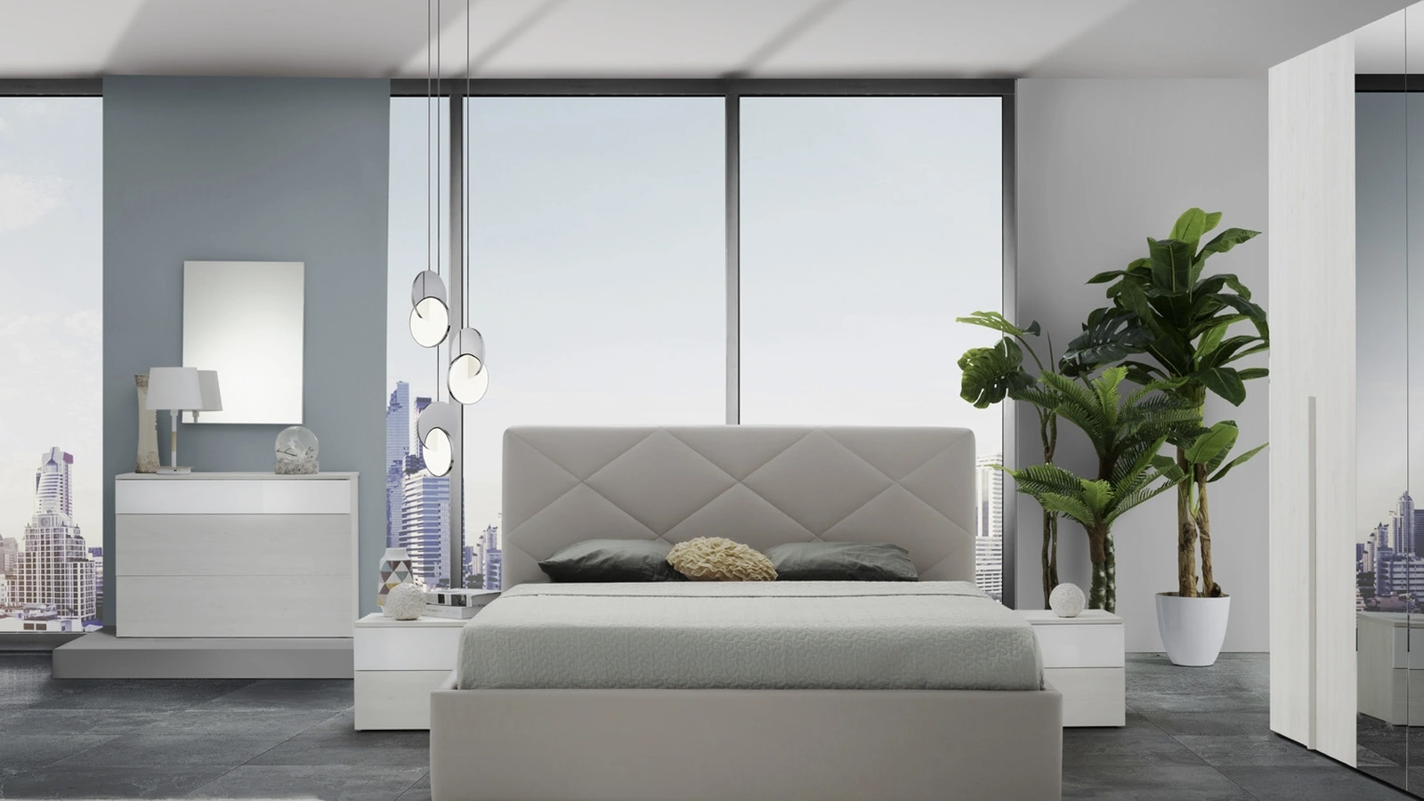 Letto in ecopelle con contenitore e testiera trapuntata a rombi Victoria di Imba Srl