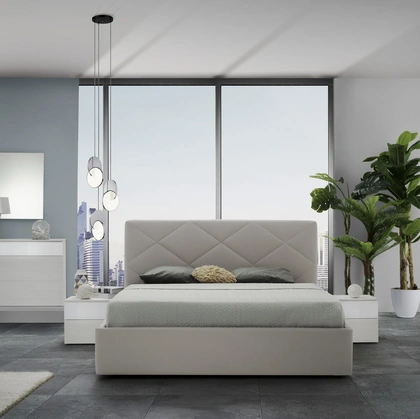 Letto in ecopelle con contenitore e testiera trapuntata a rombi Victoria di Imba Srl