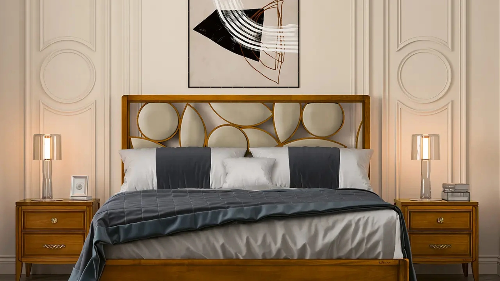 Letto Incanto in legno con testiera in pelle di Le Fablier