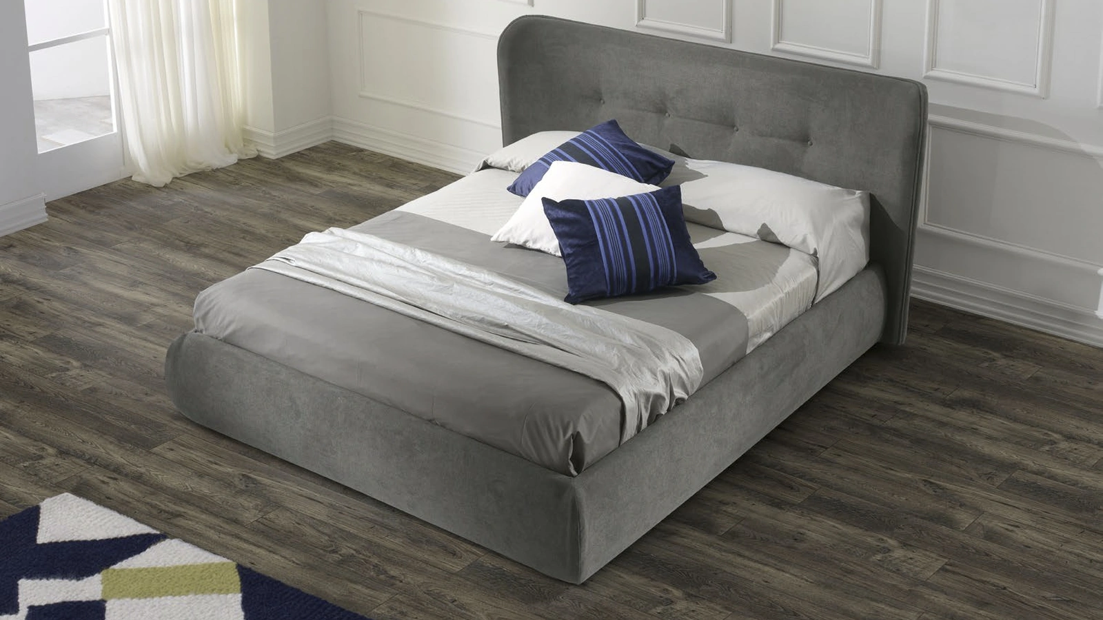 Letto matrimoniale in tessuto imbottito con contenitore Karolina di Imba Srl