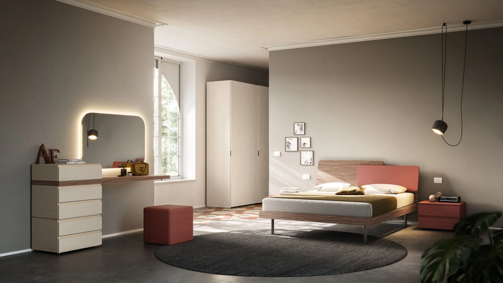 Letto matrimoniale Loli Night 19 in materico Noce e Mattone di Orme