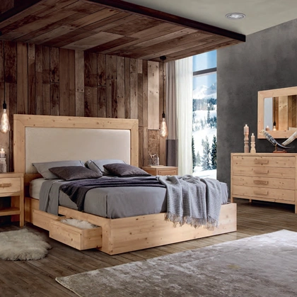 Letto Marte 3300/A in legno con inserto in tessuto di Imba Srl