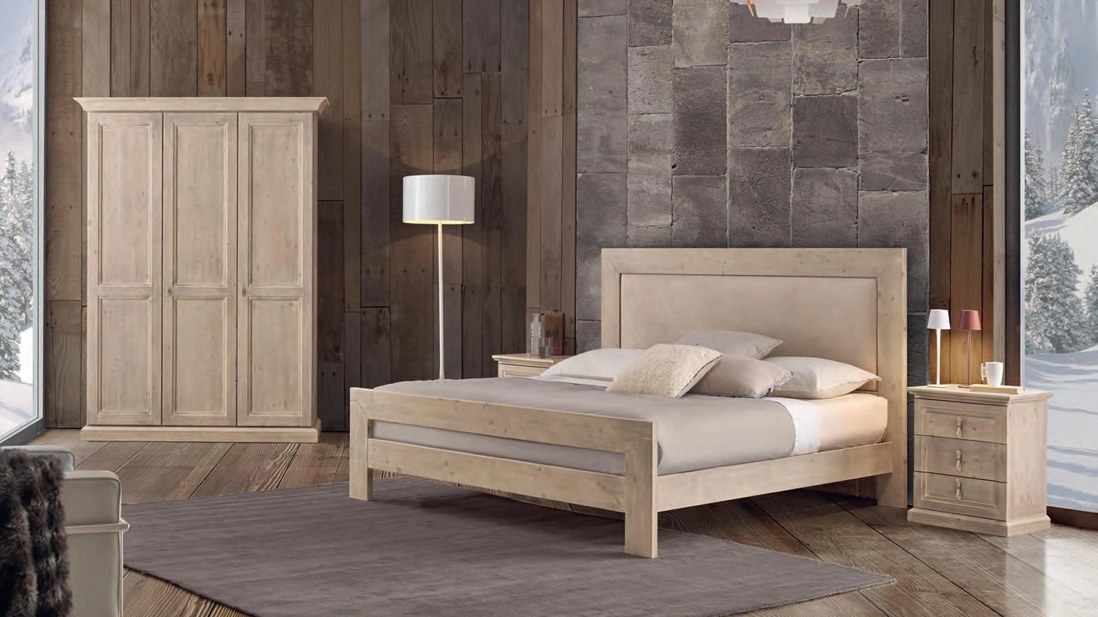 Letto Marte 3365/A in legno con pannello in ecopelle di Imba Srl