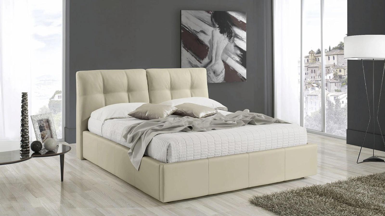Letto in ecopelle con contenitore Melia di Imba Srl