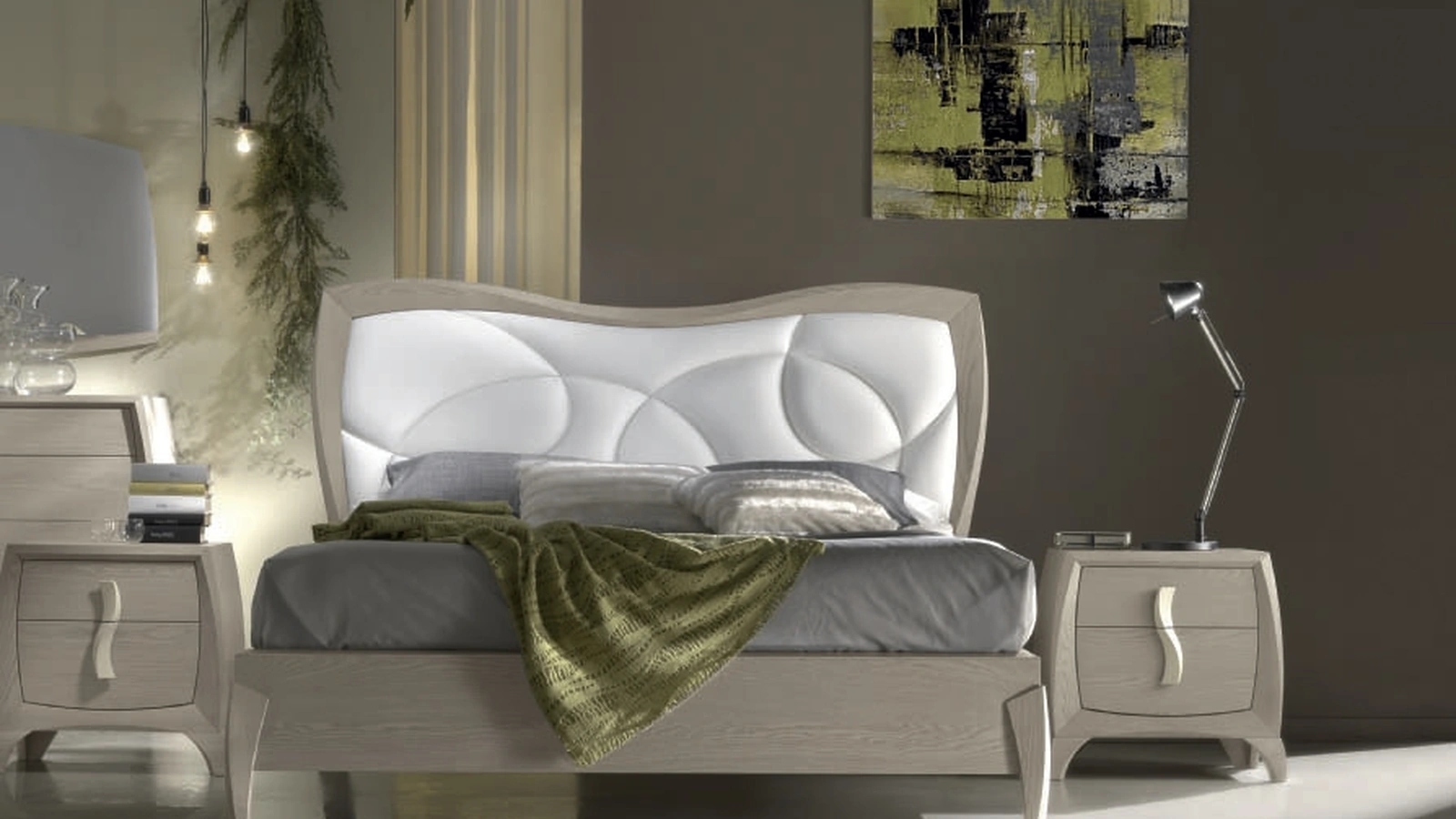 Letto in legno con testiera con pannello in ecopelle imbottito e trapuntato Moon Project IM8565 di Imba Srl