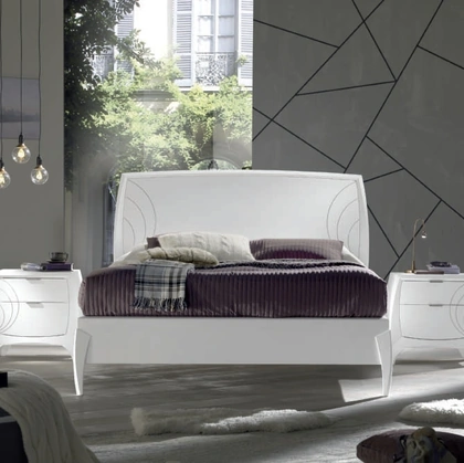 Letto in legno laccato Bianco con incisioni Moon Project IM8598 di Imba Srl