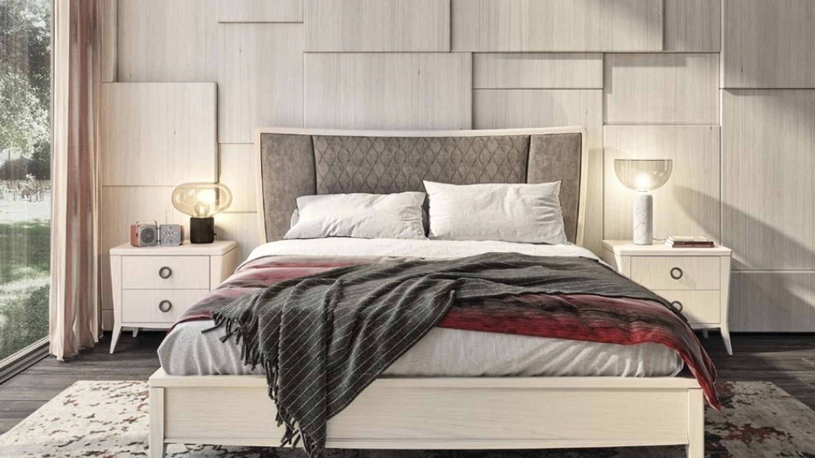 Letto Nova Comfort in legno e tessuto di Imba Srl