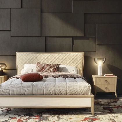 Letto Nova Comfort in legno con testiera in tessuto trapuntato a rombi di Imba Srl