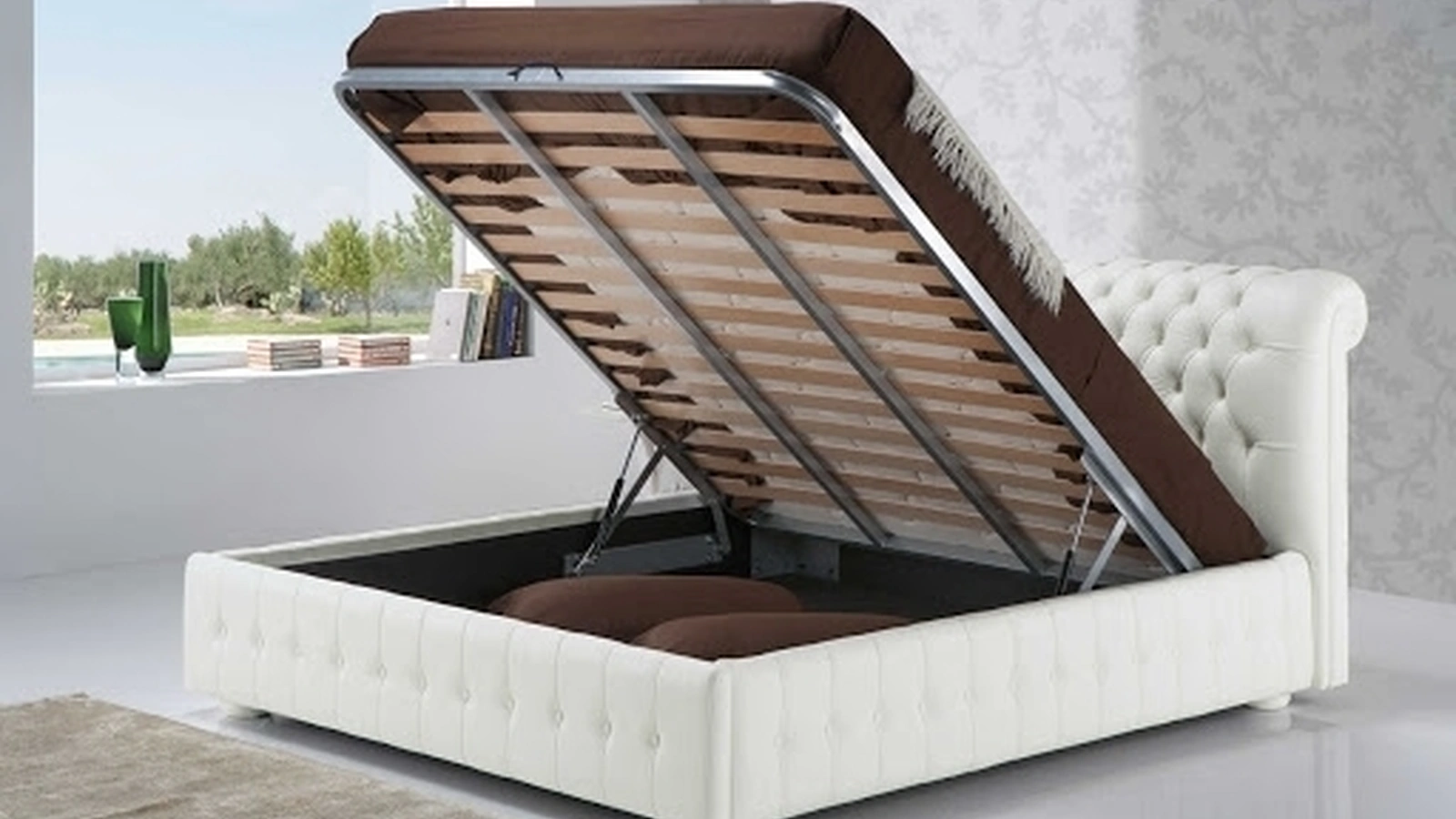 Letto classico in pelle con box contenitore Rondò di Tancredi salotti