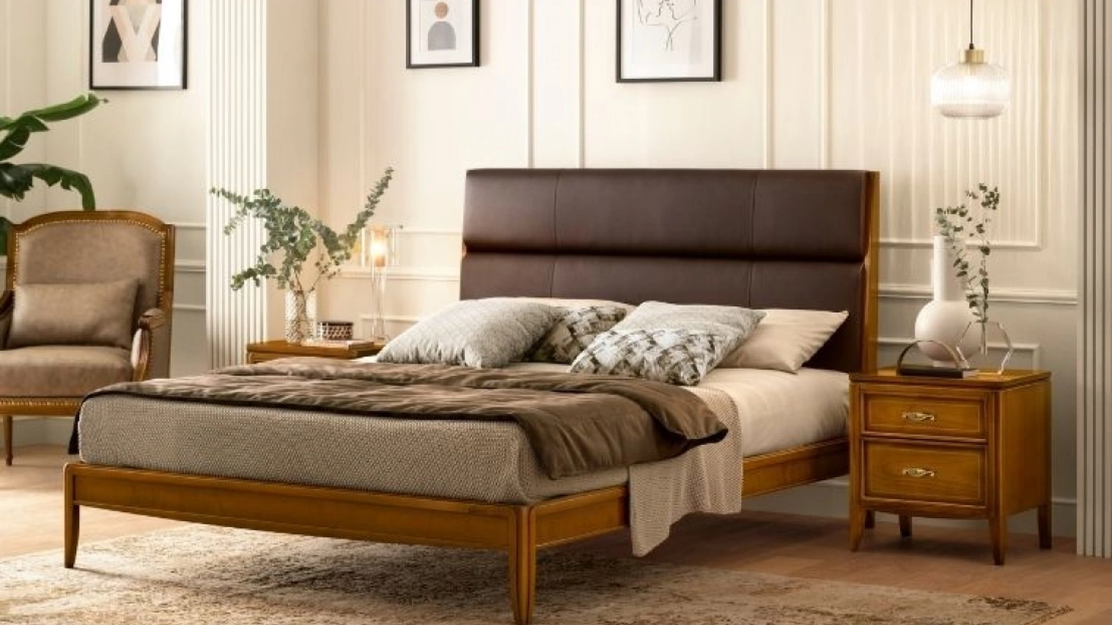 Letto in legno con testiera rivestita in pelle imbottita Sogno di Le Fablier