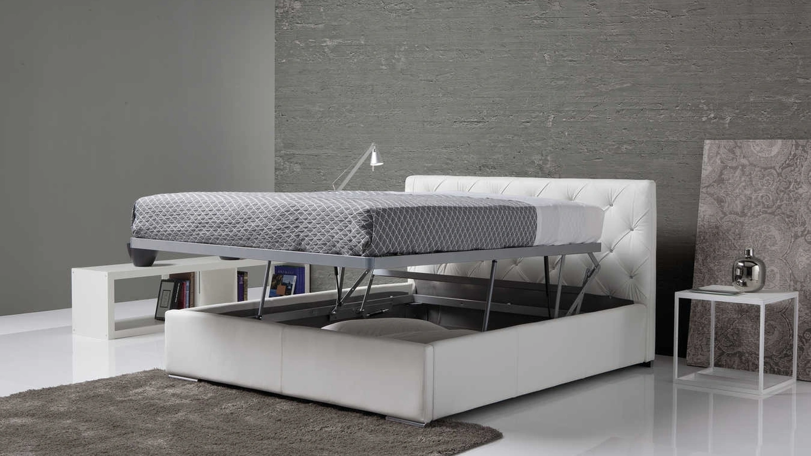 Letto imbottito con box contenitore Nemo di Tancredi salotti