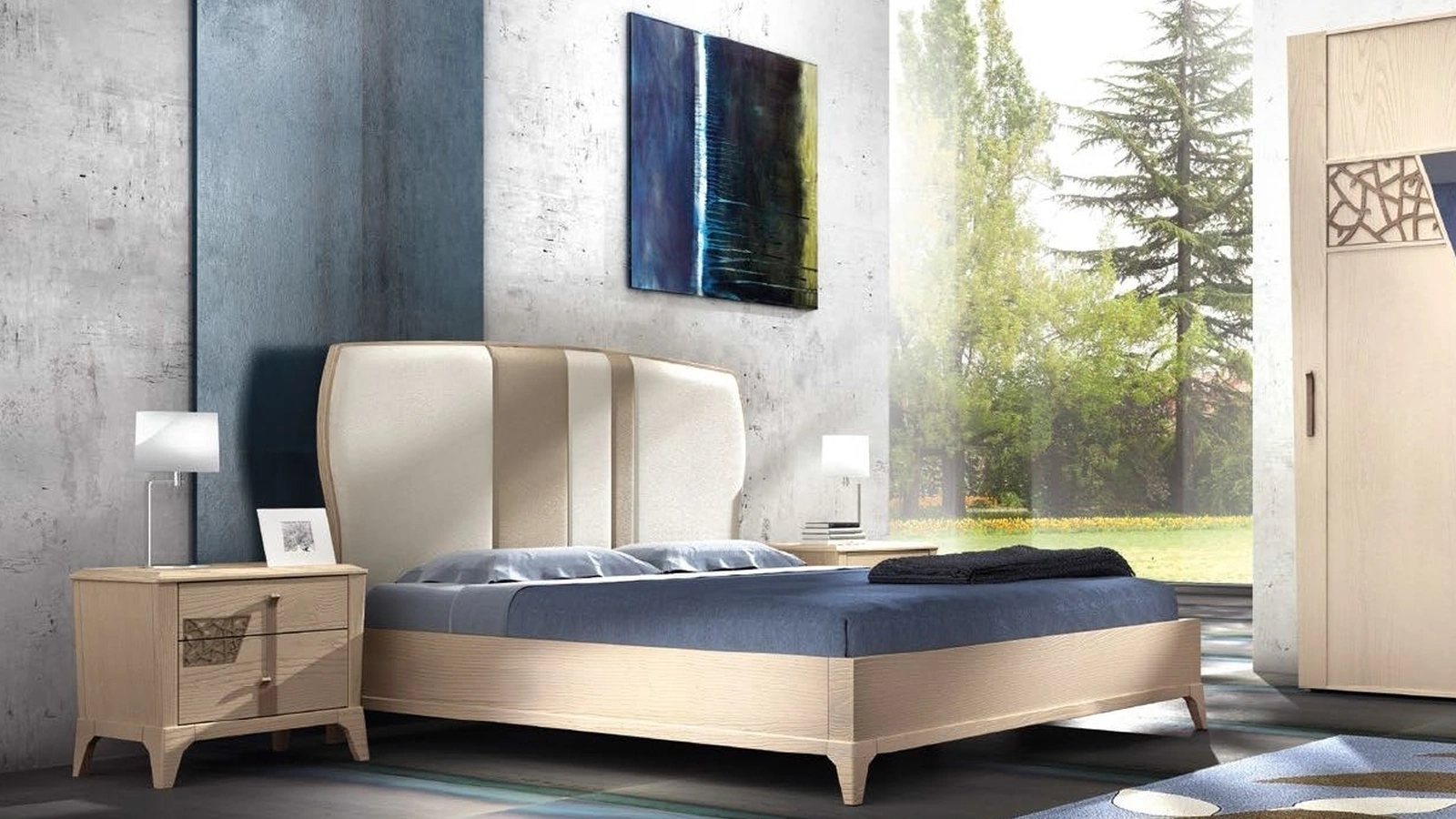 Letto in legno con testiera imbottita Trend Style TR2452 di Imba Srl