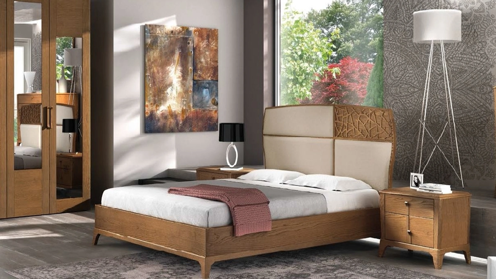 Letto in legno con testiera imbottita in ecopelle con traforo Trend Style TR2469 di Imba Srl