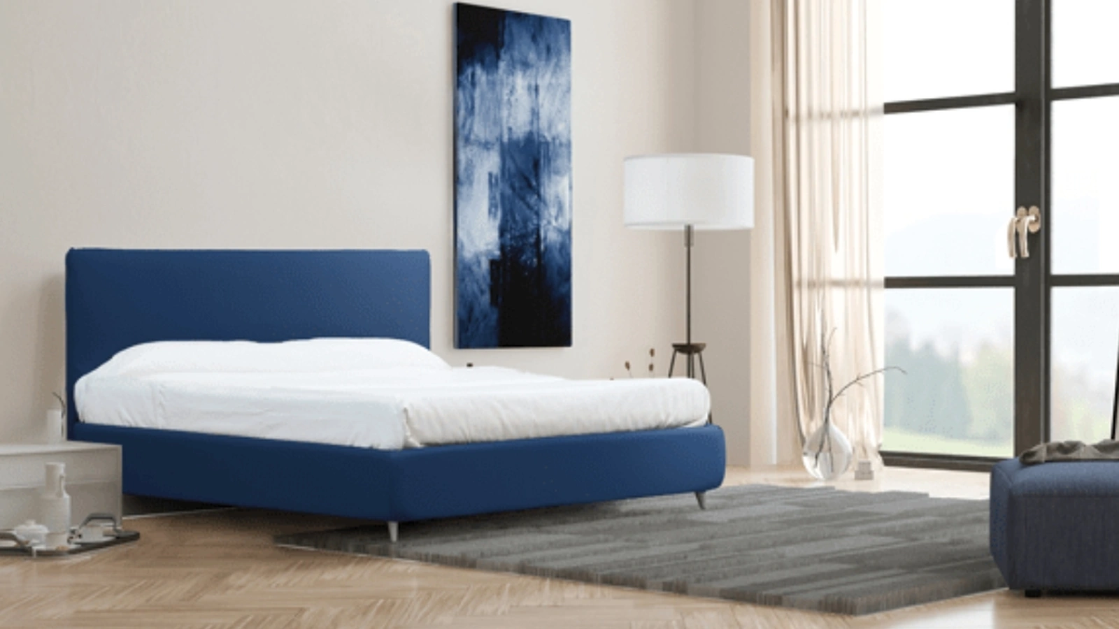 Letto imbottito in ecopelle Blu Verna di Florentiabed