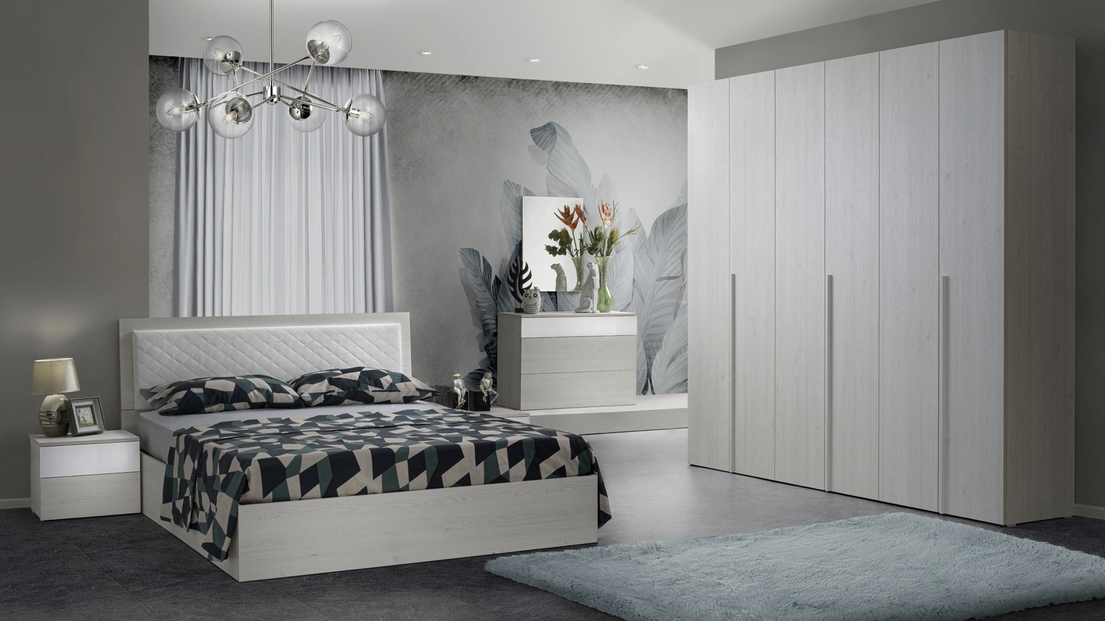 Letto con testiera in legno e pannello in ecopelle Victoria di Imba Srl