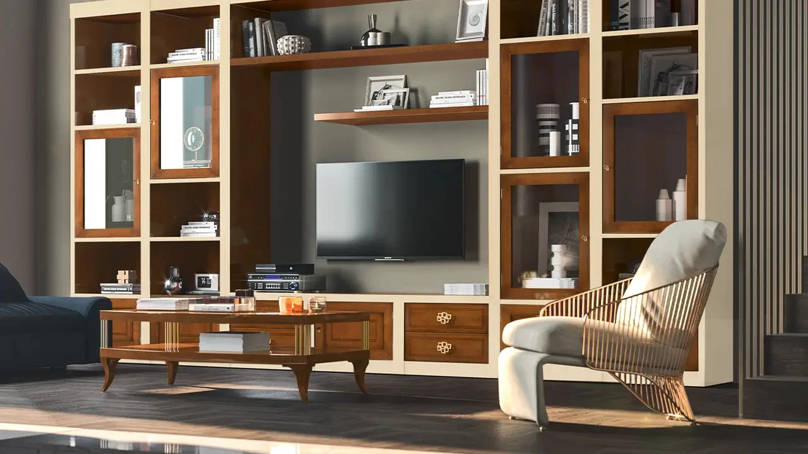 Libreria a muro in legno bicolore Le Mimose composizione 05 di Le Fablier