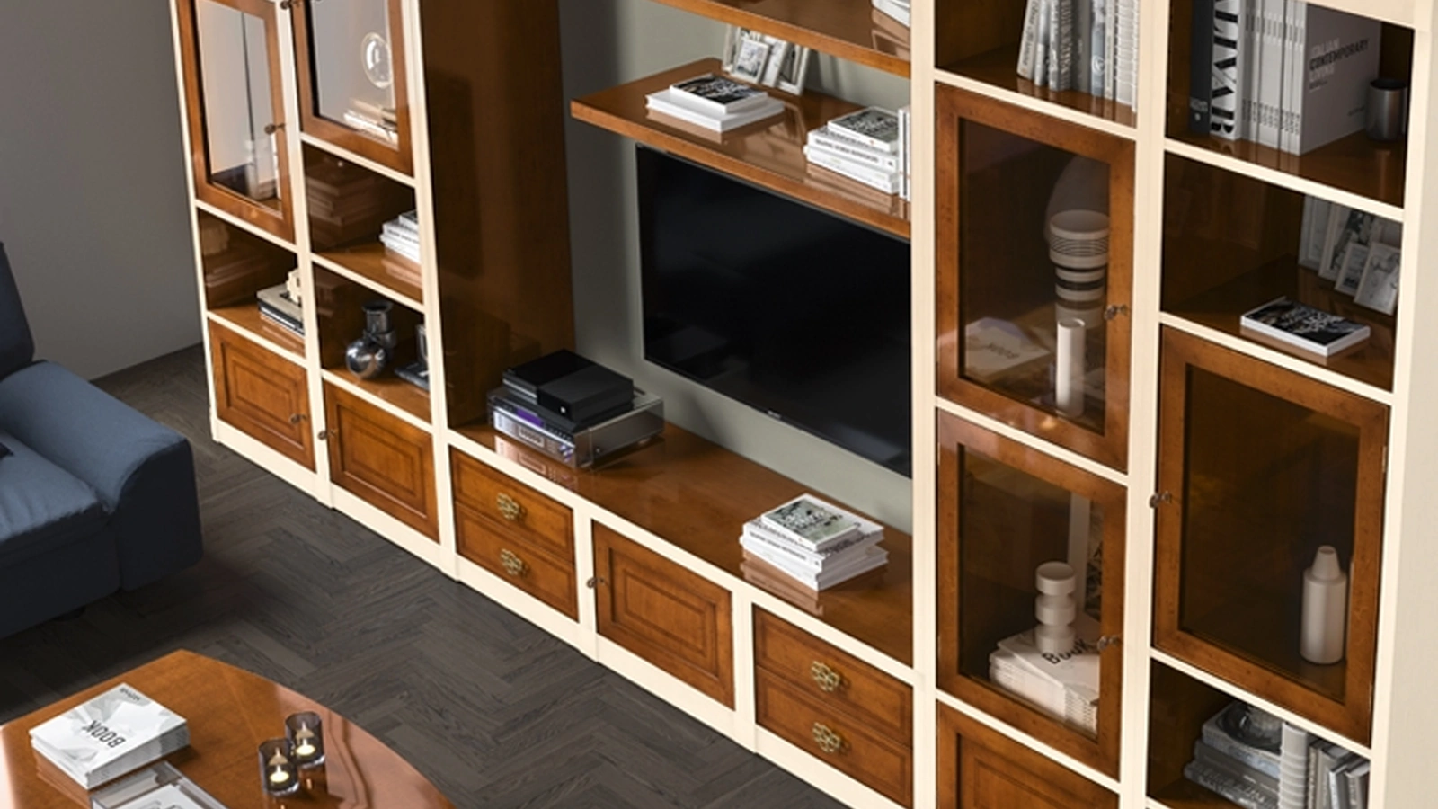 Libreria a muro in legno bicolore Le Mimose composizione 05 di Le Fablier