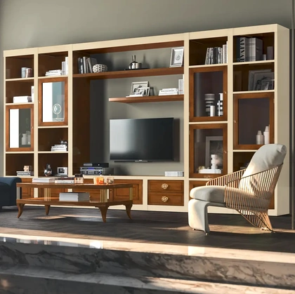 Libreria a muro in legno bicolore Le Mimose composizione 05 di Le Fablier