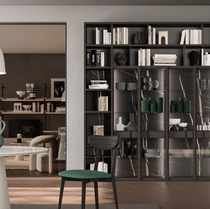 Libreria Logico Day 31 in materico Carbone e ante in vetro di Orme