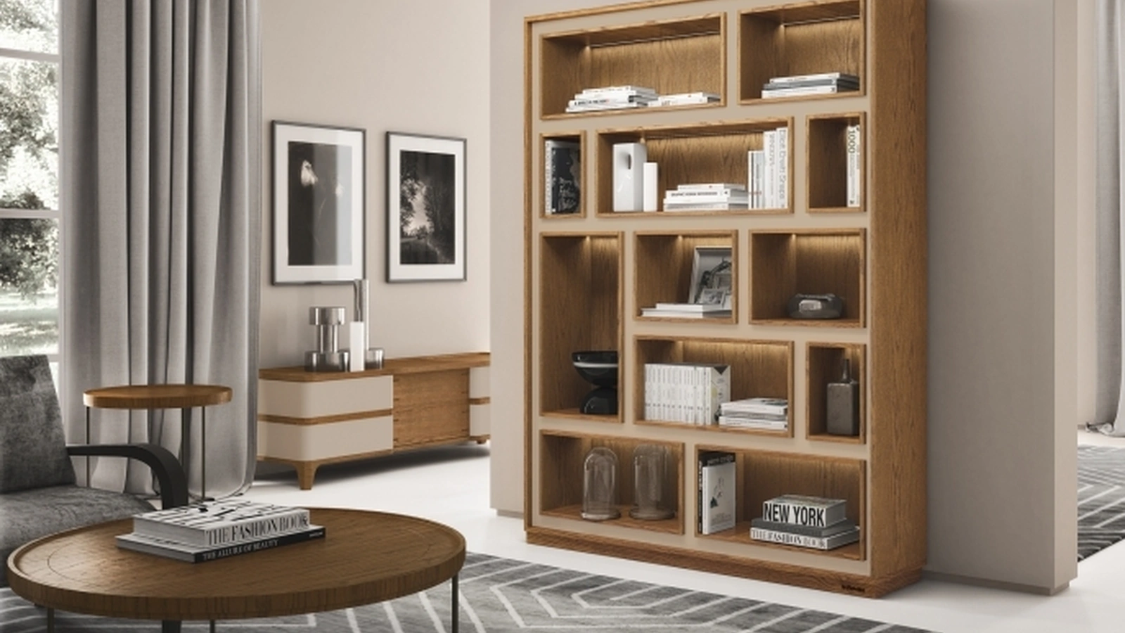 Libreria a muro in legno massello di Rovere Veda di Le Fablier