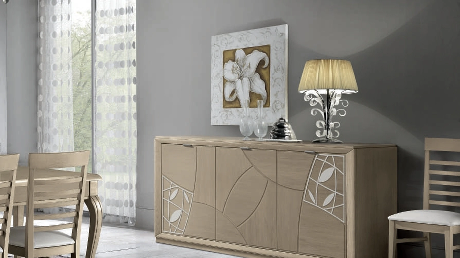 Madia Decor Project in legno con incisioni e decoro di Imba Srl