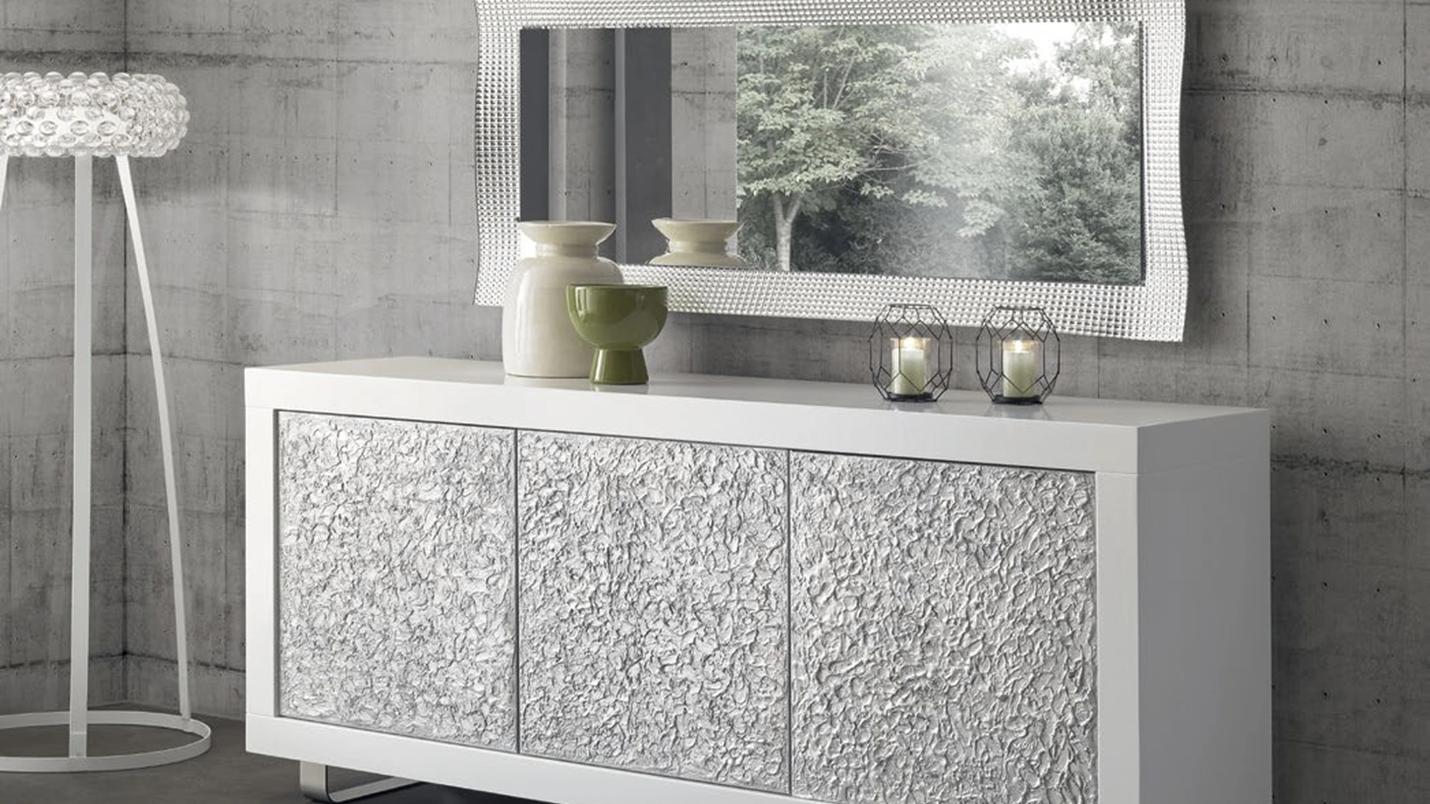 Madia Icon IM4302 finitura materica Argento e laccato Bianco di Imba Srl