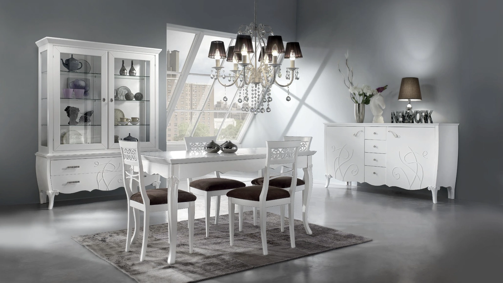 Madia Icon IM4329 in legno laccato Bianco con rilievo di Imba Srl