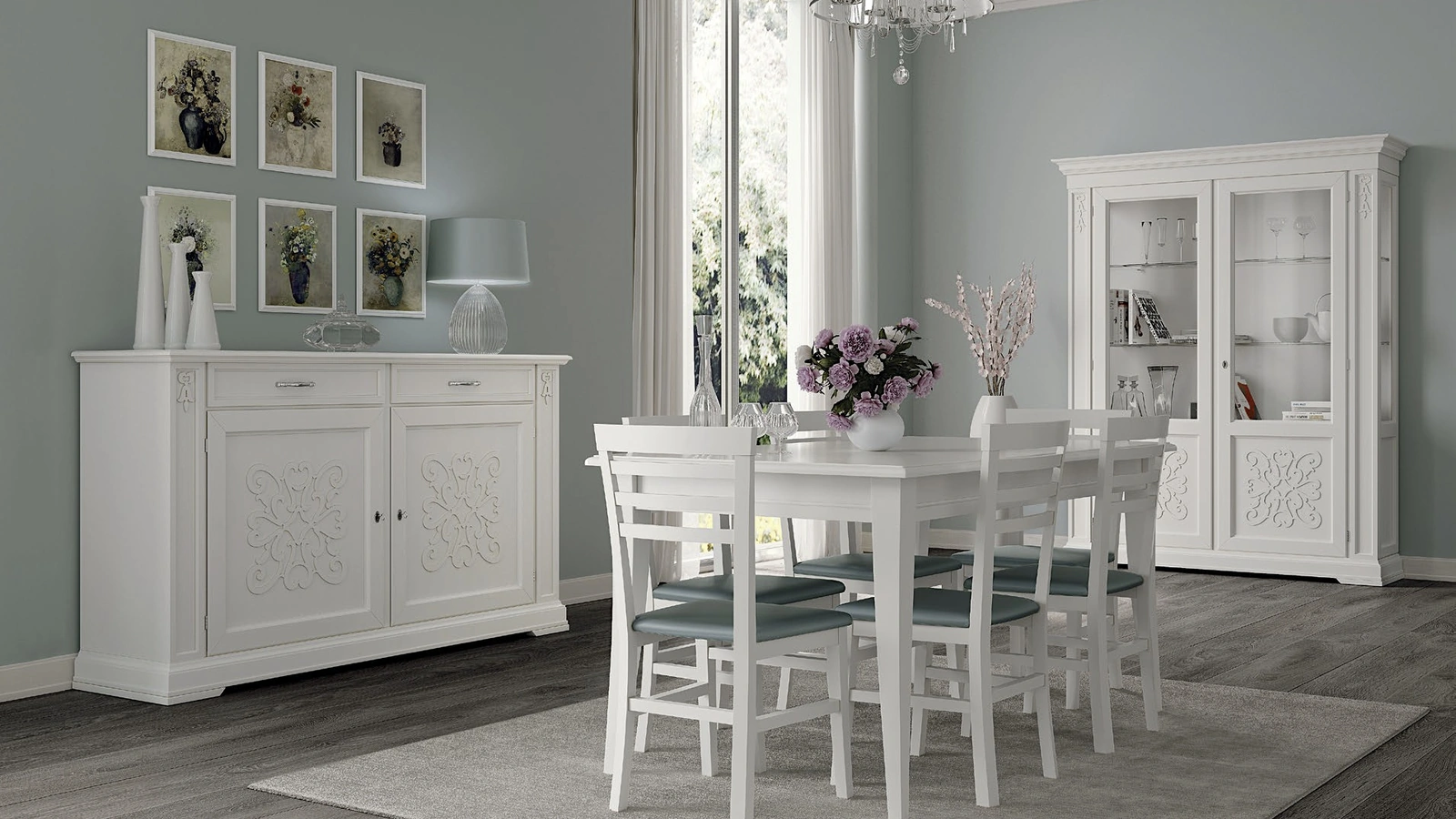 Madia Icon IM4360 in legno laccato Bianco con decoro in rilievo di Imba Srl