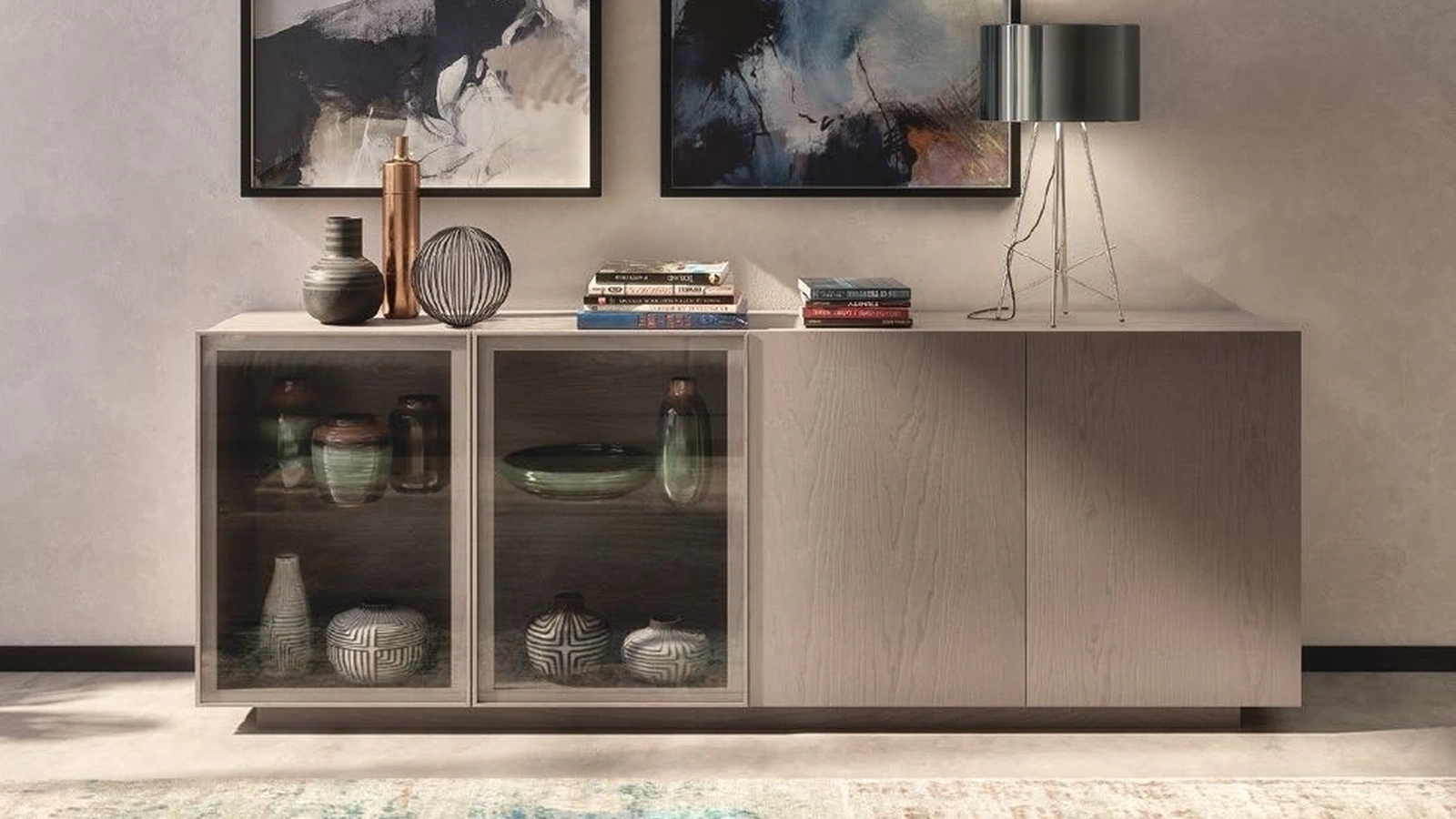 Madia Trend Style modello TR987 in Frassino co 2 porte in legno e 2 in vetro di Imba Srl