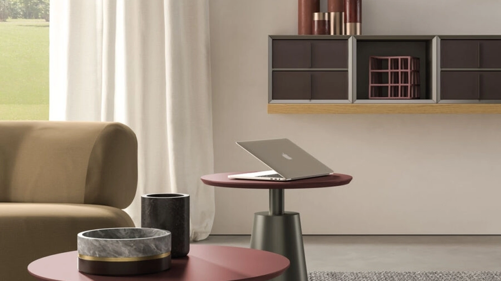 Mobile sospeso Strema in marterico Rovere con cassetti in cuoio di Orme