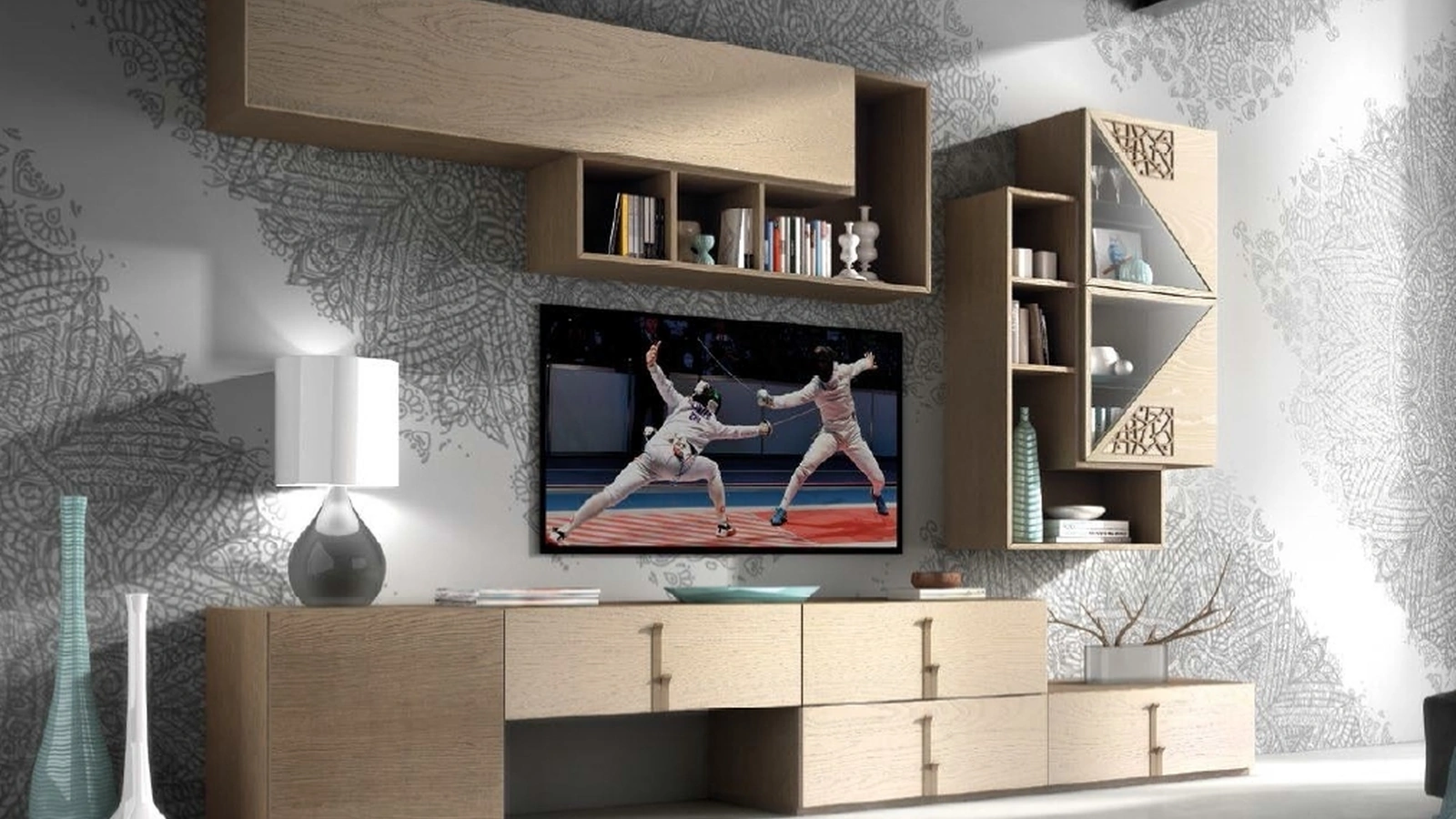 Parete Attrezzata Composizione TR1674 in legno con traforo di Imba Srl