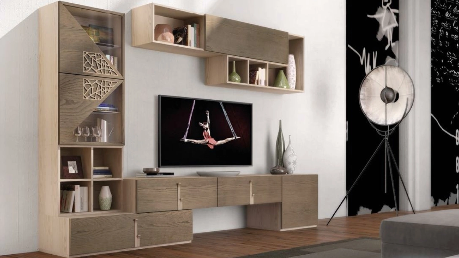 Parete Attrezzata Composizione TR1676 in legno con traforo di Imba Srl