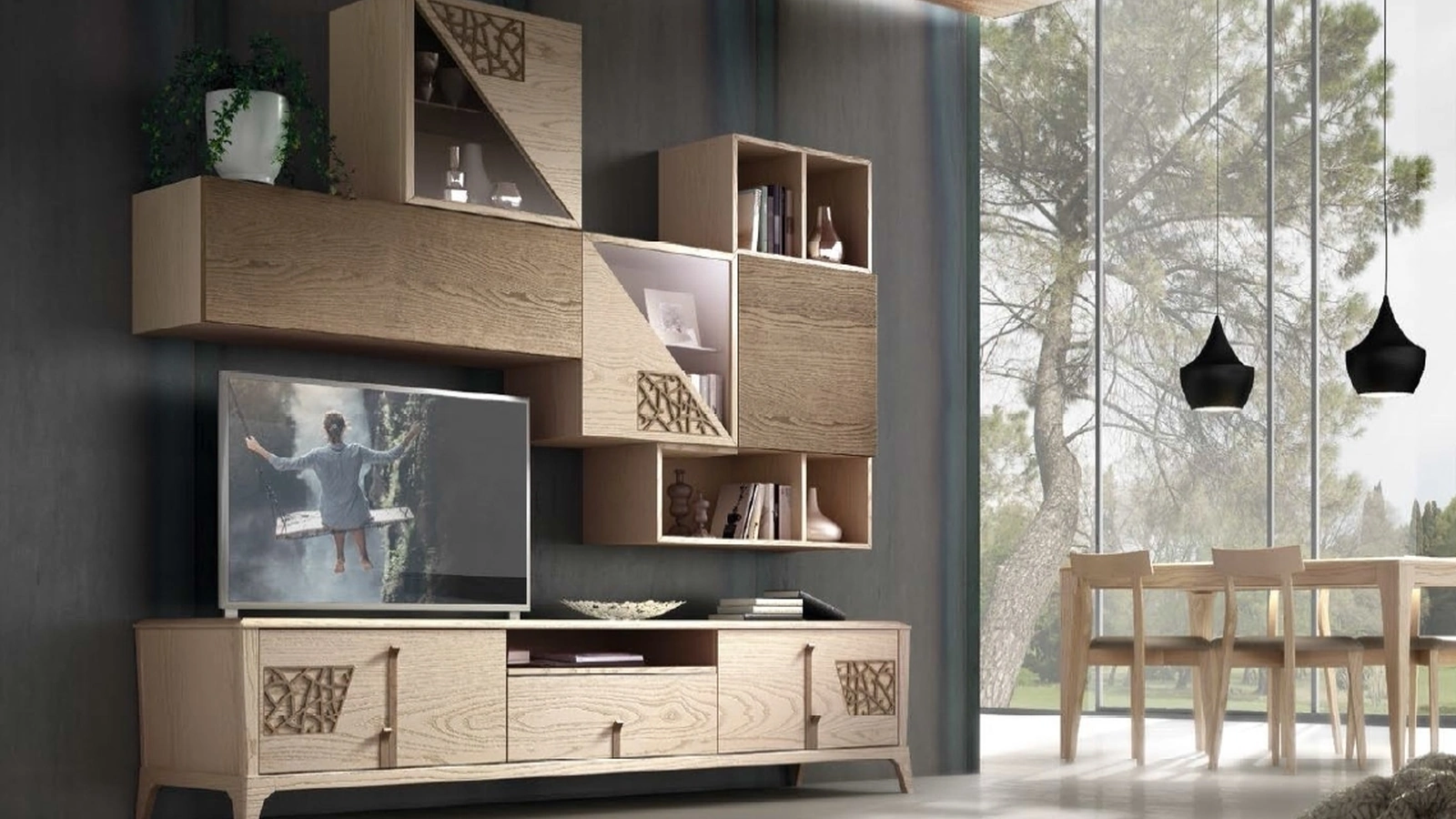 Parete Attrezzata Composizione TR1678 in legno con traforo di Imba Srl