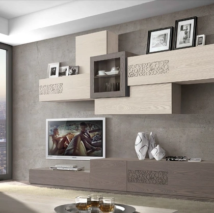 Parete Attrezzata Composizione TR1758 in Frassino con traforo di Imba Srl