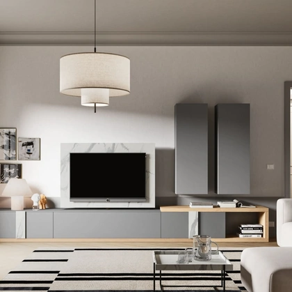 Parete Attrezzata Day 36 in melaminico Grigio e Marmo e materico Rovere di Orme