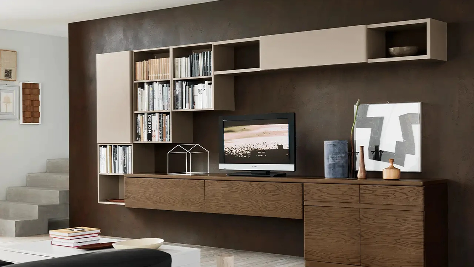 Parete attrezzata in legno e laccato Fiori di Loto 2 di Le Fablier