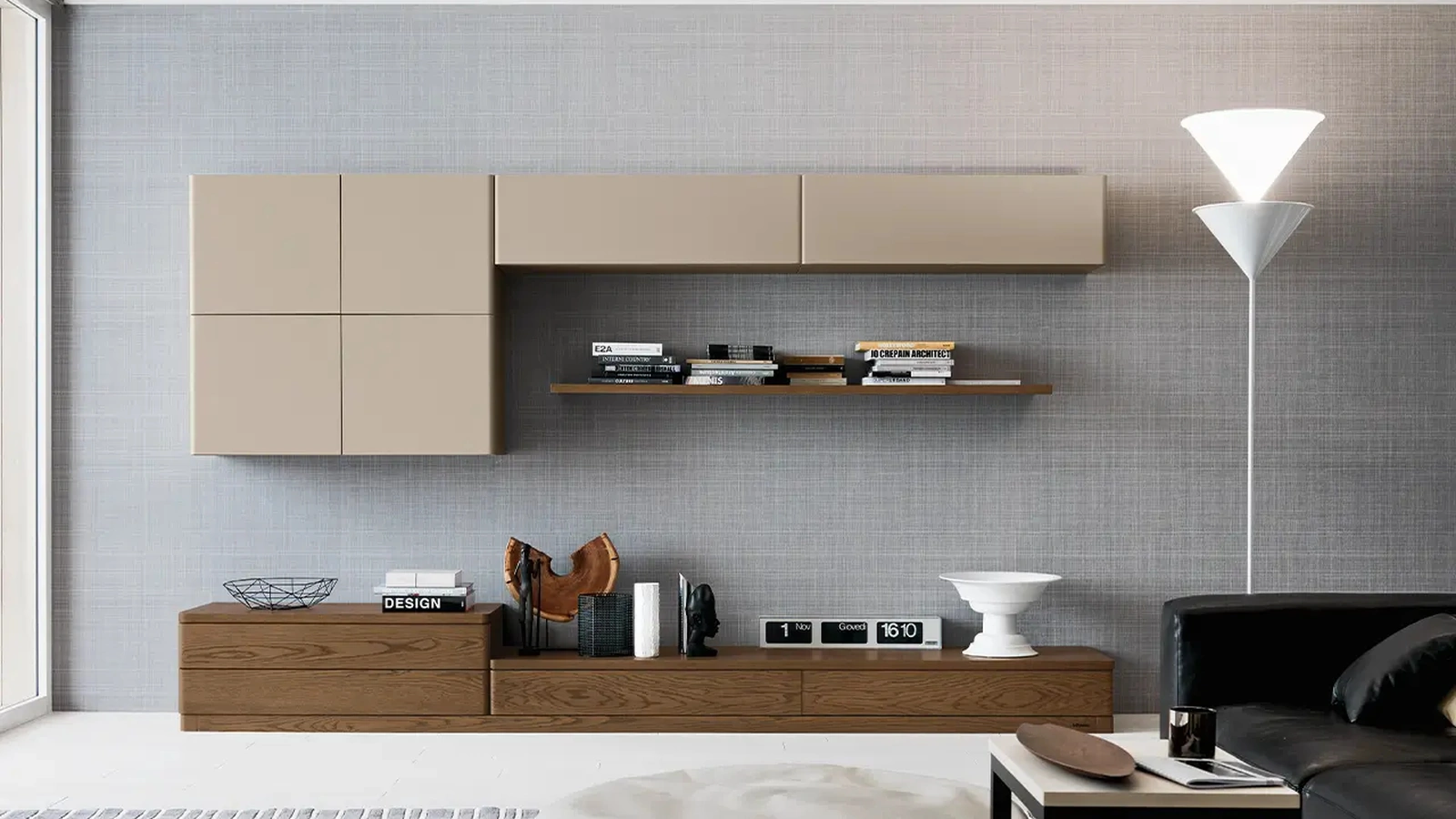 Parete Attrezzata in legno e laccato opaco Fiori di Loto composizione 03 di Le Fablier