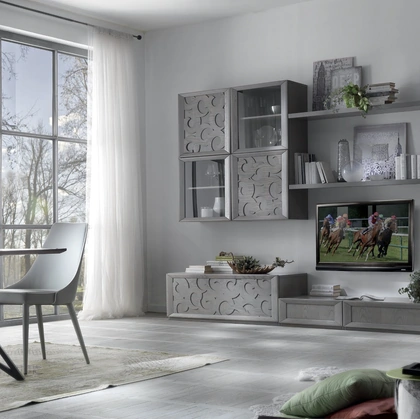 Parete Attrezzata Icon IM4391 in legno con decoro intagliato di Imba Srl