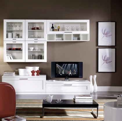 Parete Attrezzata Icon IM4425 in legno laccato Bianco con vetrine di Imba Srl