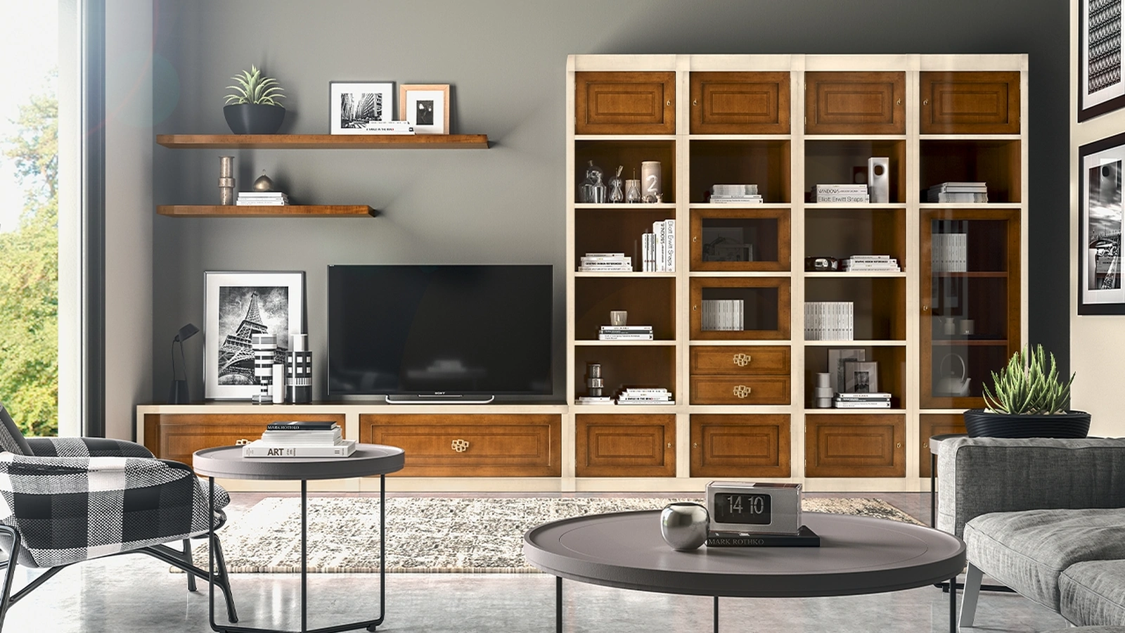 Parete attrezzata in legno e laccato Le Mimose composizione 01 di Le Fablier