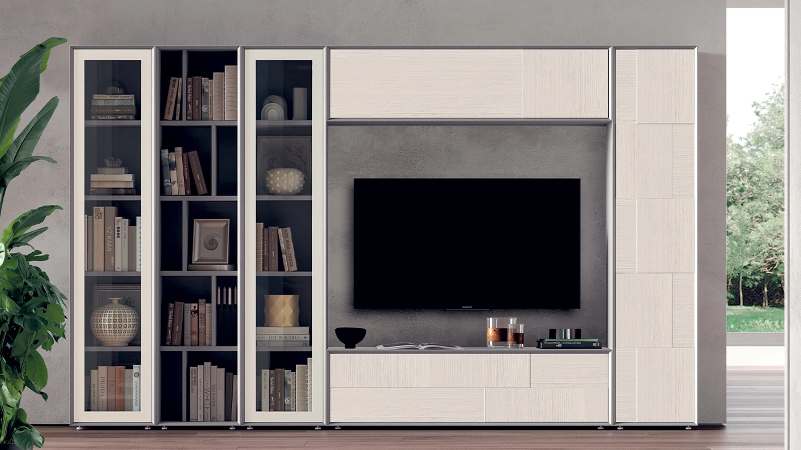 Parete Attrezzata in legno laccato Bianco Le Spezie composizione 23 di Le Fablier