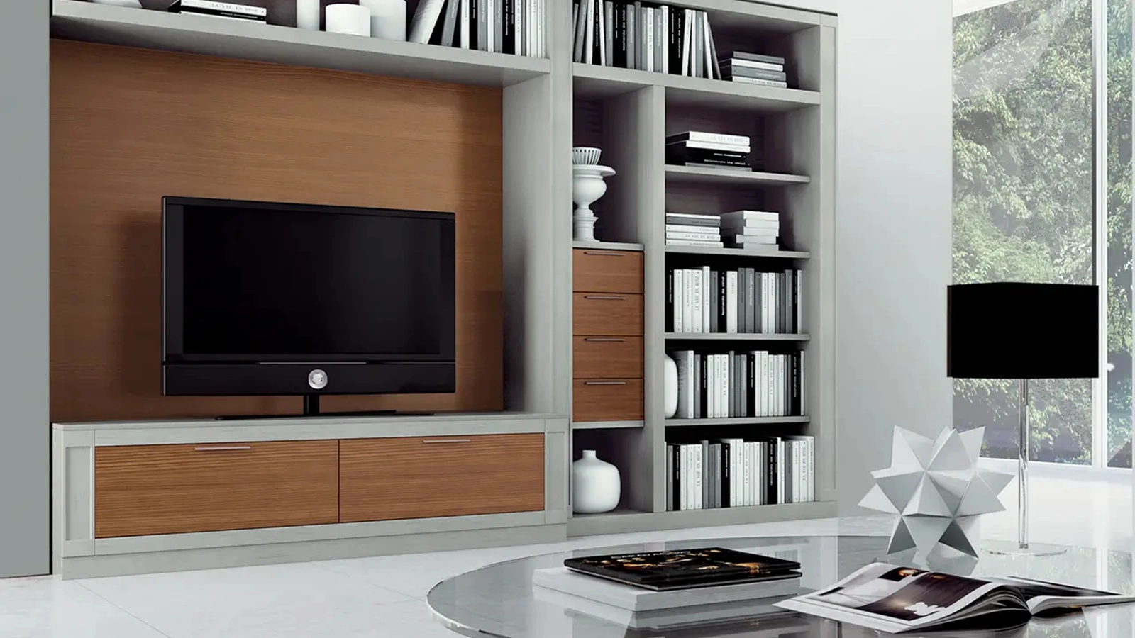 Parete Attrezzata in legno e laccato opaco Melograno composizione 12 di Le Fablier