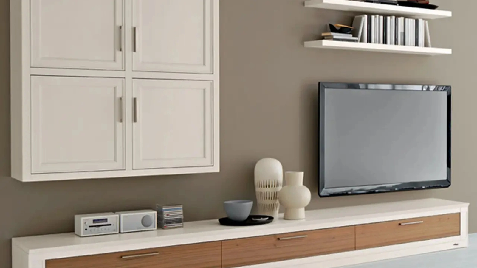 Parete Attrezzata Melograno in laccato e legno composizione 30 di Le Fablier